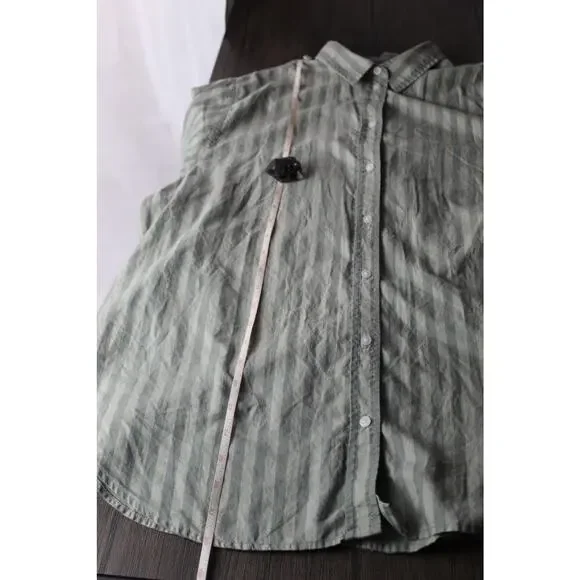 Everlane Stripe Long Sleeve Button Up Shirt women's Size 16 monochromatic green - Picture 5 of 10